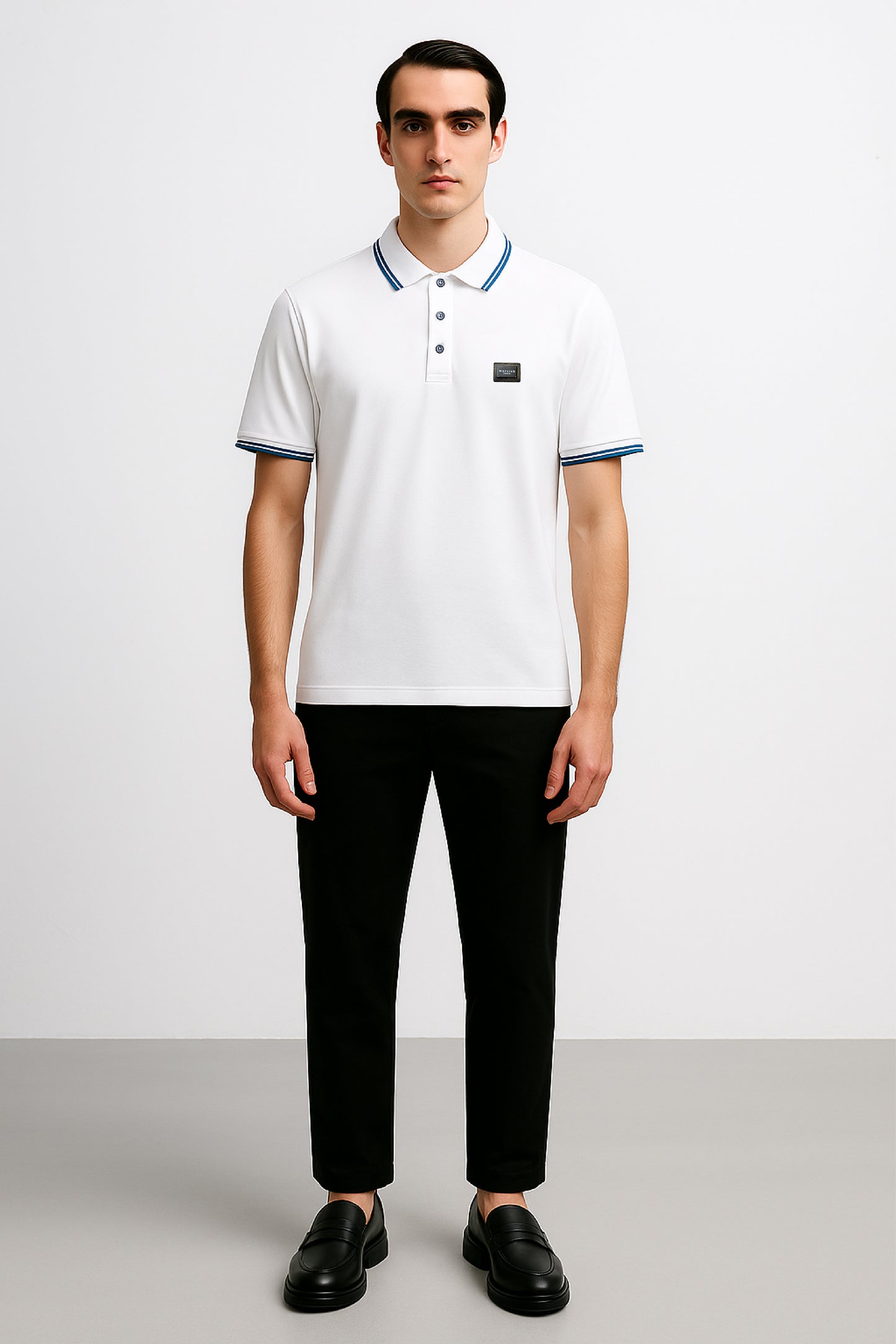 POLO WHITE-BLUE CON PLACA
