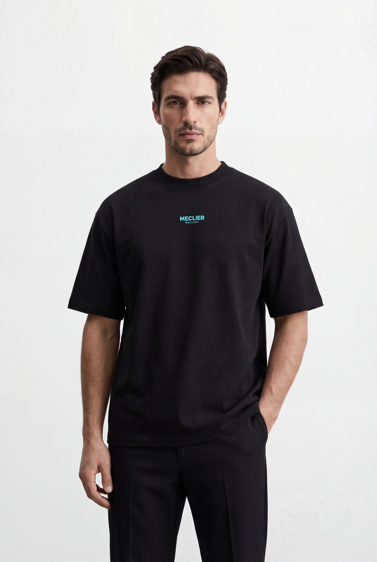 CAMISETA MECLIER OVERSIZE BADGE BLACK/BLUE LIGHT